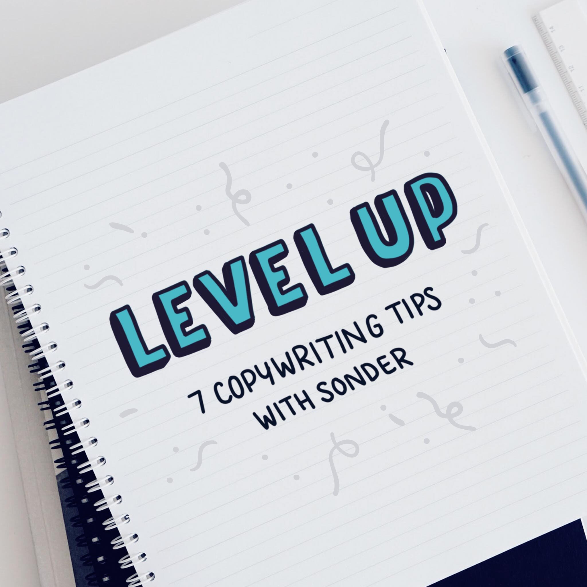 Level up 7 copywriting tips written on a notebook
