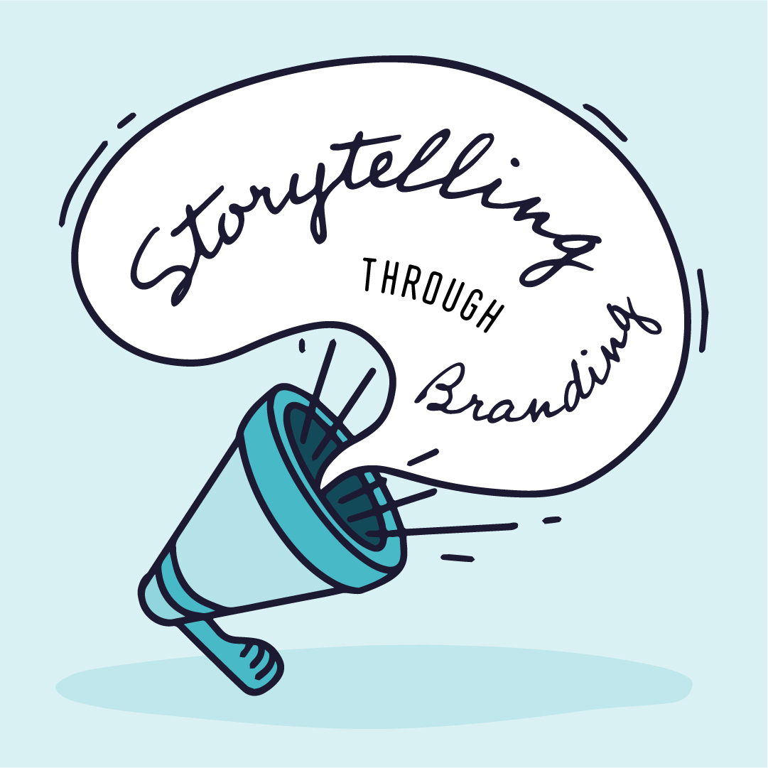 Storytelling through branding megaphone shouting with text